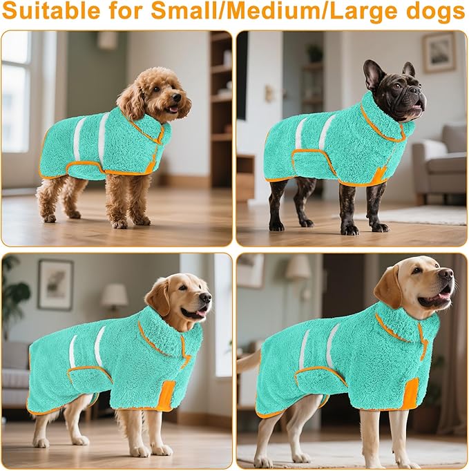 Bienbee Dog Bathrobe, Quick Drying Super Absorbent Dog Robes for After Bath, Warm Keeping Dogs Towel, Dogs Bath Supplies, Lake Green XXL