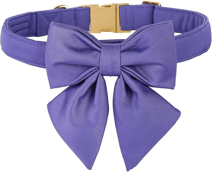 Maca Bates Purple Dog Collar with Cute Petunia Solid Sailor Bow Tie,Extra Large Girl Boy Dogs,Girly Adjustbale Durable Breakaway Soft Collars with Bowtie for Female Male Puppy,Pet with Metal Buckle