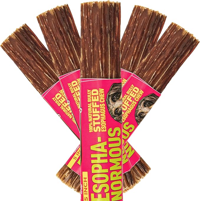etta says! Esophonormous Esophagus Stuffed Bully Sticks for Dogs - Made in The USA with All Natural, Limited Ingredients - High Protein Dog Chew - 5", 5 Packs