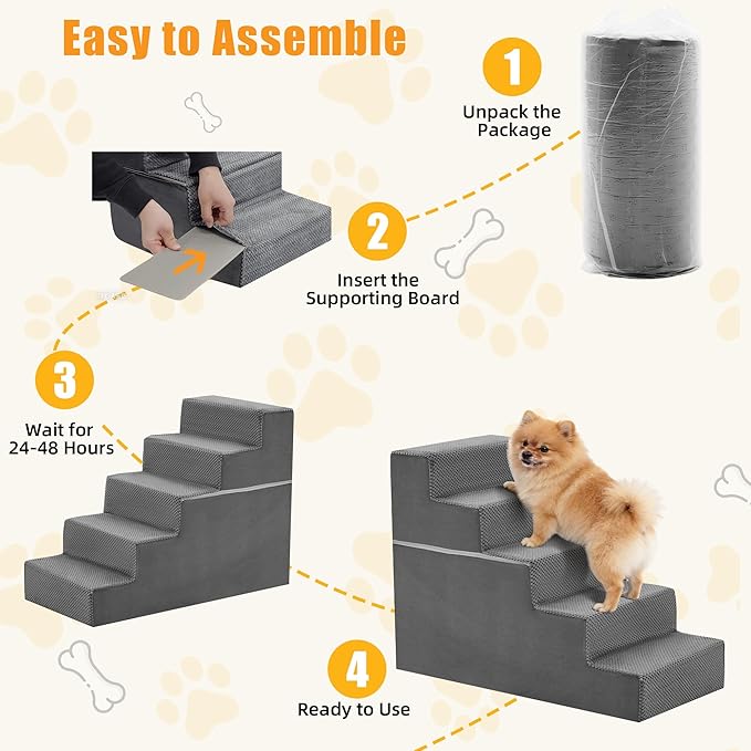 5-Step Dog Stairs for Large Dogs and Cats, 23in H Dog Steps for Couch, Sofa, Chair, Non-Slip Sturdy Pet Steps, Pet Ramp for High Bed Indoor