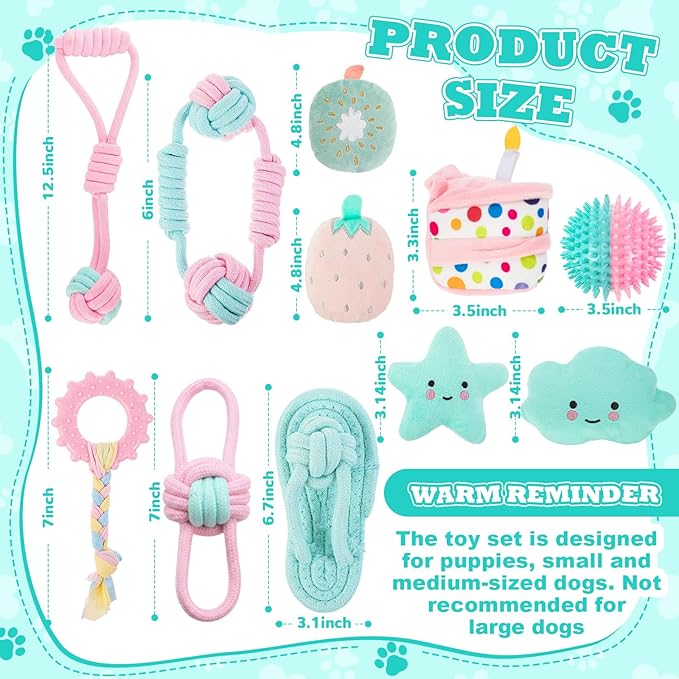 11 Pcs Dog Birthday Toy Gift for Dog Birthday Cake Puppy Girl Boy Squeak Toys Interactive Puppy Gift with Box for Small Medium Size(Stylish,Mixed Color)