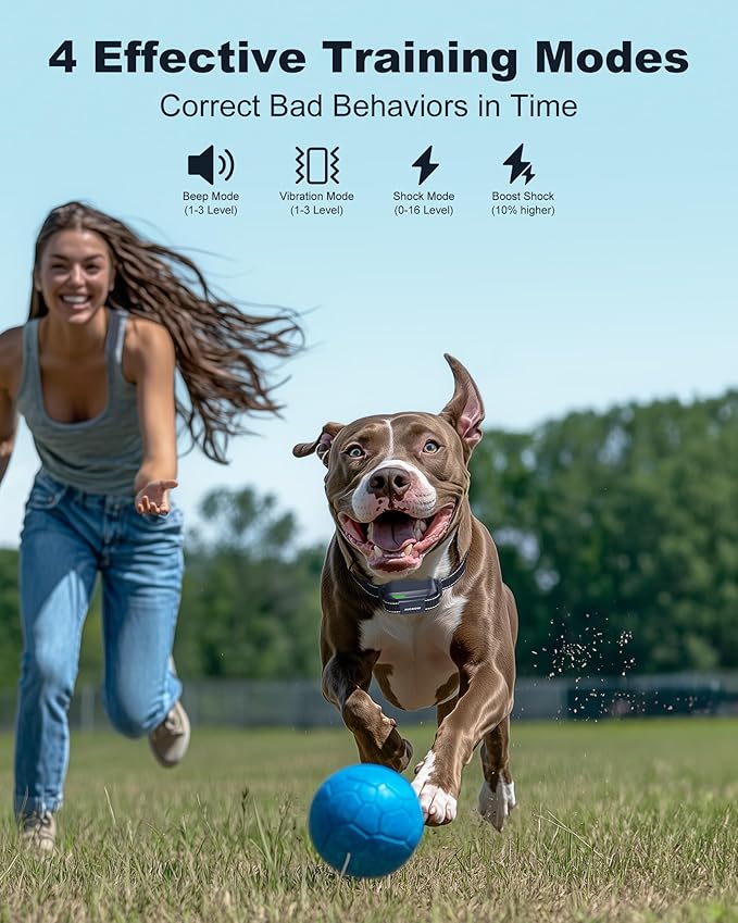 Jugbow Shock Collar for Dogs - 4200FT Training Collar with Remote Control, Beep/Shock/Vibration, Rechargeable Waterproof E-Collar for Small Medium Large Dogs (Dark Blue)