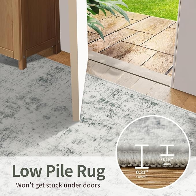 8x10 Area Rugs for Living Room, Large Washable Rug, Grey Vintage Abstract Boho Rug, Non Slip & Low Pile Faux Wool Carpet for Indoor Dining Room, Farmhouse and Bedroom(Grey 8x10ft)