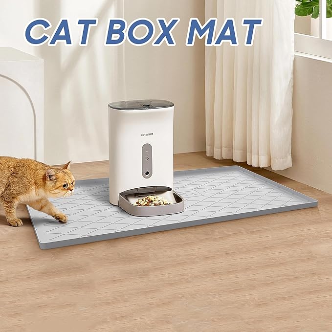 URMONA Large Dog Food Mat, 28" x 22" Pet Food Mat, Waterproof Dog Cat Food Mat with Raised Edges, Silicone Pet Food Mat, Dog Accessories, Prevents Food Spills, Protects Floors（Dark Gray）