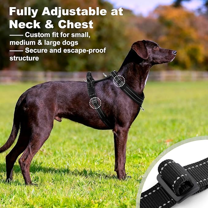 No Pull Dog Harness with Handle, Soft Mesh Padded Adjustable for Small Medium Large Dogs | Reflective Easy Walk Harness with Front Clip for Training, Running & Outdoor (Black, M)