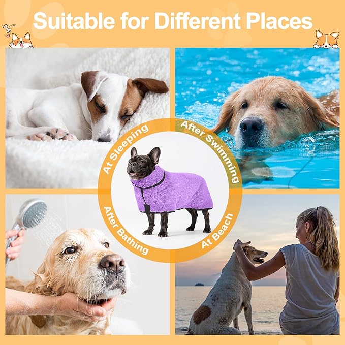 Bienbee Dog Bathrobe, Quick Drying Super Absorbent Dog Robes for After Bath, Warm Keeping Dogs Towel, Dogs Bath Supplies, Light Purple M