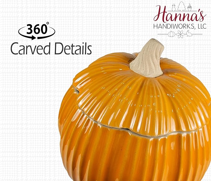 Hanna's Handiworks Halloween Give Thanks Pumpkin Cookie Jar - Beautiful Ceramic Holiday Decor and Kitchen Storage Decoration for Fall Festivities at Home, Office, and School