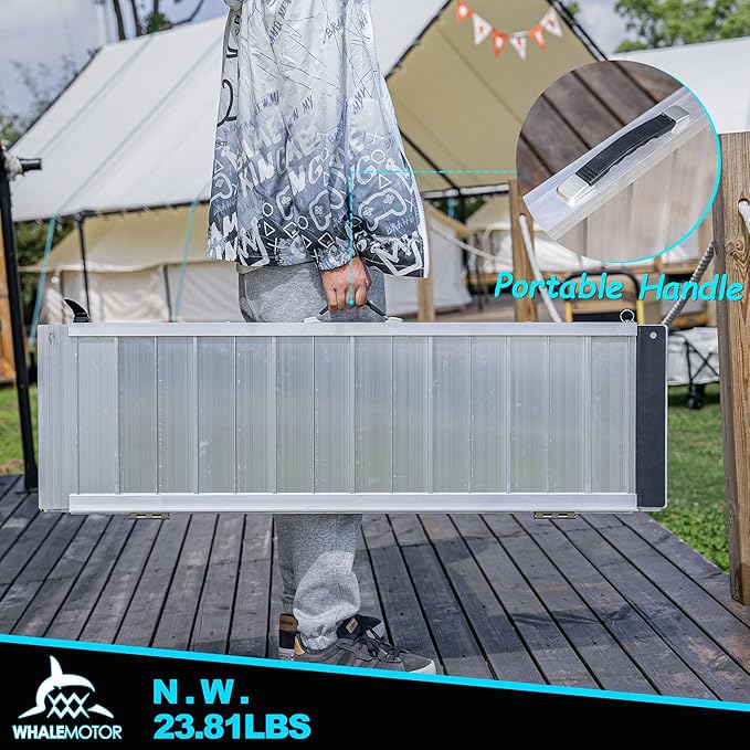 Portable Wheelchair Ramp 4FT, Anti-Slip Aluminum Folding Portable Ramp, Wheelchair Ramps for Home, Weight Capacity Up to 800 LBS, with Transition Plates Above and Below, Loading Dock Plates