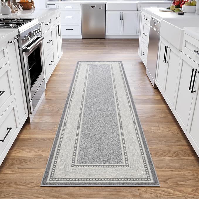 Ottomanson Hallway Runner Rug 2'7" x 9'6" Non Slip Border Area Rugs Easy to Clean Laundry Rug Runner Durable & Pet Friendly Floor Carpet Runners for Hallways Entryway Living Room Kitchen, Light Gray