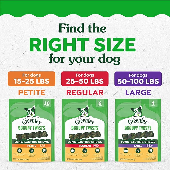 Greenies Occupy Twists Natural Dog Treats Large Breed Size Dog Chews Long Lasting Chicken Flavor, 34.2 oz. Pack, 16 Count