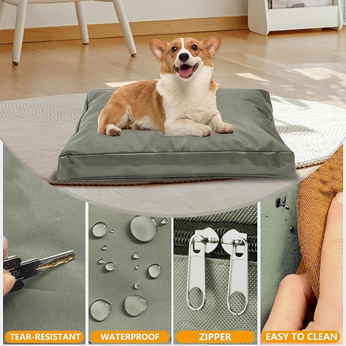 Replacement Dog Bed Cover,Heavy Duty Waterproof Removable 54" L x 44" W x 4" H Reusable Dog Bed Covers with Zipper.Grey Green,Cover Only