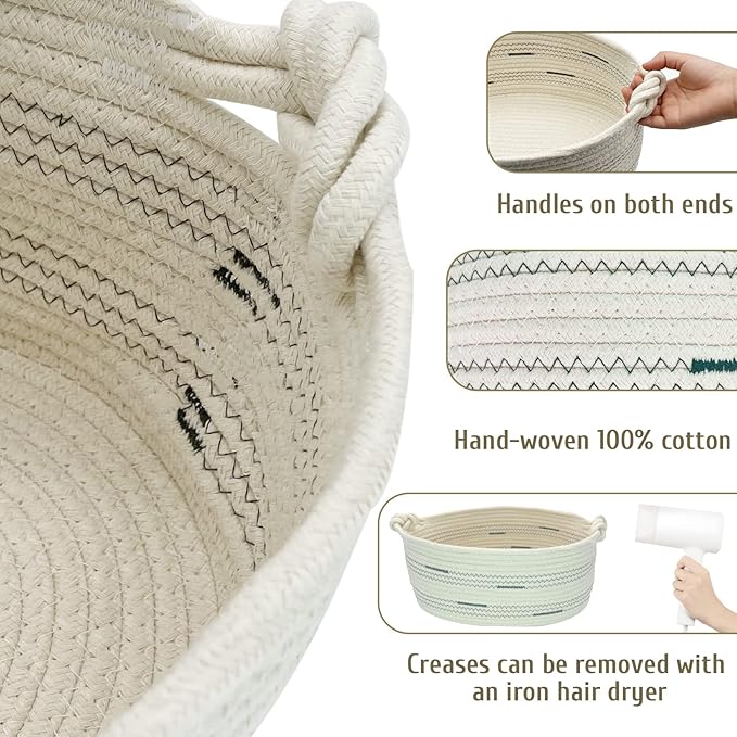 Fhiny Cotton Rope Dog Toy Basket with Handle Puppy Toys Storage Bin Small Woven Rectangle Diapers Pet Kitty Bed Perfect for Carry Pet Chew Toys Blankets Leashes Doggie Stuff - Beige M