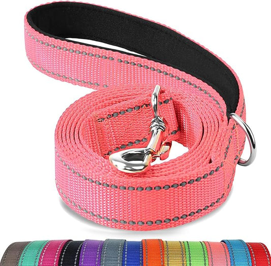 Joytale Dog Leash Heavy Duty for Small Medium Dogs, 6 FT Reflective Nylon Pet Walking Lead with Soft Padded Handle, Durable & Tangle Free for Training, Running & Safety Control, Neon Pink