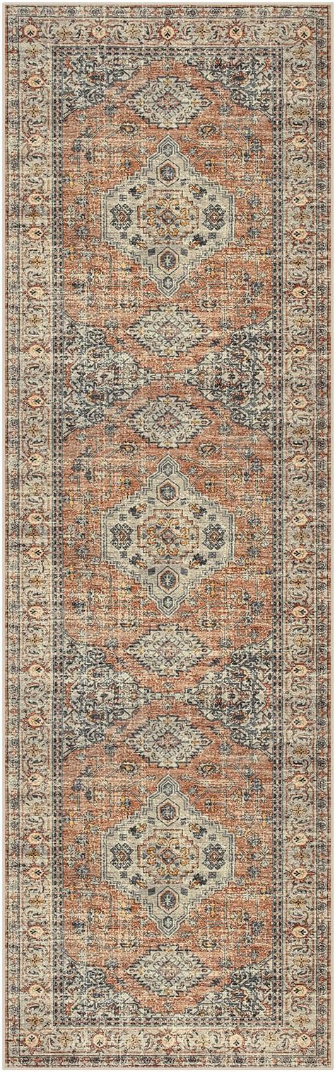 Lahome Oriental Hallway Runner Rug, 2.5x8 Kitchen Runner Non Slip Ultra-Thin, Soft Washable Hallway Rug Distressed Non Shedding Long Carpet for Entryway ?랰aundry Room Bathroom, Peach/Orange