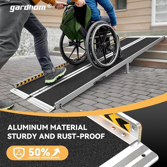 gardhom Portable Wheelchair Ramp 8FT, Anti-Slip Aluminum Handicap Ramp Wheelchair Ramps for Home Steps Entrance Threshold Doorways Stairs Curbs Scooter
