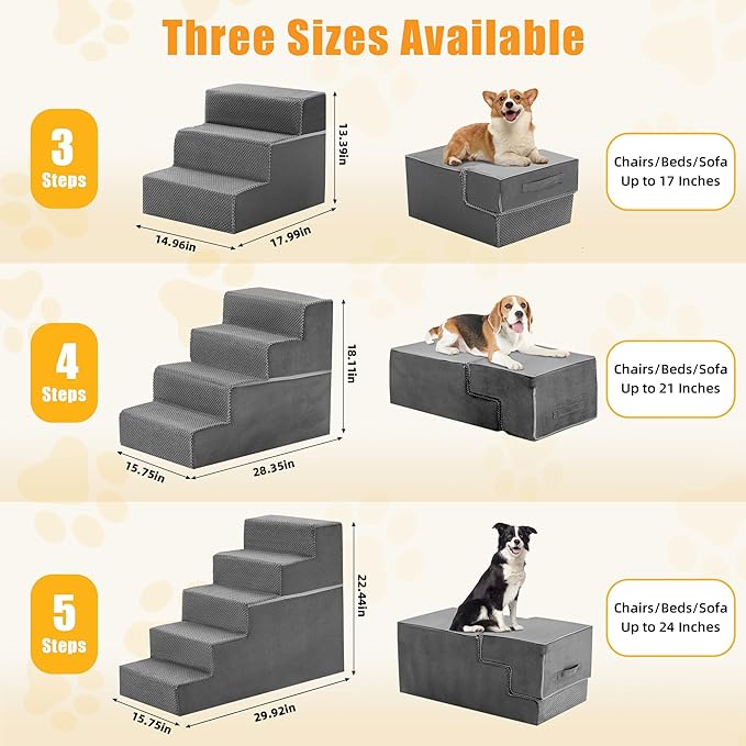 4-Step Dog Stairs for Large Dogs and Cats, 18in H Dog Steps for Couch, Sofa, Chair, Non-Slip Sturdy Pet Steps, Pet Ramp for High Bed Indoor