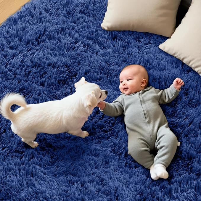 6x9 Area Rug for Living Room: Ultra Soft Fluffy Rug Modern Large Thicked Shag Rug for Bedroom Non Slip Indoor Fuzzy Carpets for Girls Kids Room Nursery Dorm Home Decor Deep Blue