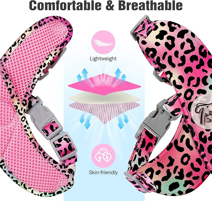 Pawaboo Small Dog Harness and Leash Set, Puppy Harness X-Frame No Pull No Choke, Dog Vest Harnesses Adjustable for Small Medium Sized Dogs,Soft Breathable Pet Harnesses, M, Magenta Leopard