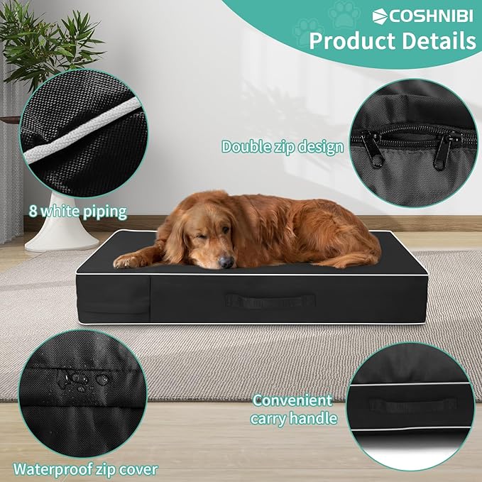 COSHNIBI Dog Bed Covers Replacement Washable,Waterproof Dog Bed Cover with Zip and Carry Handle for Dog/Cat 54''Lx44''Wx4''H-Black