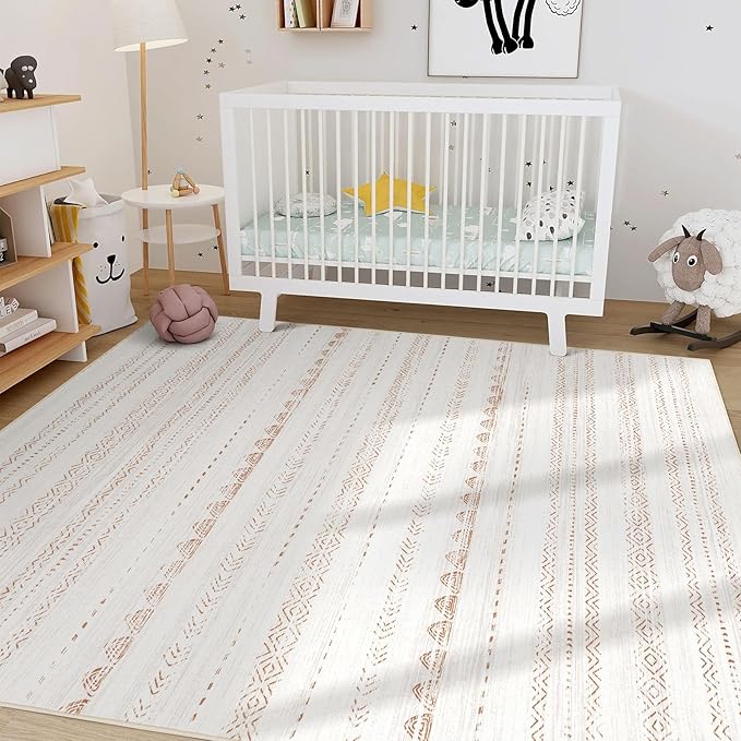 Nakagishi 8x10 Area Rugs Living Room: Washable Boho Large Neutral Soft Farmhouse Rug Stain Resistant Modern Moroccan Non-Slip Indoor Carpet for Bedroom Nursery Kids Playroom Office Dining Room- Brown