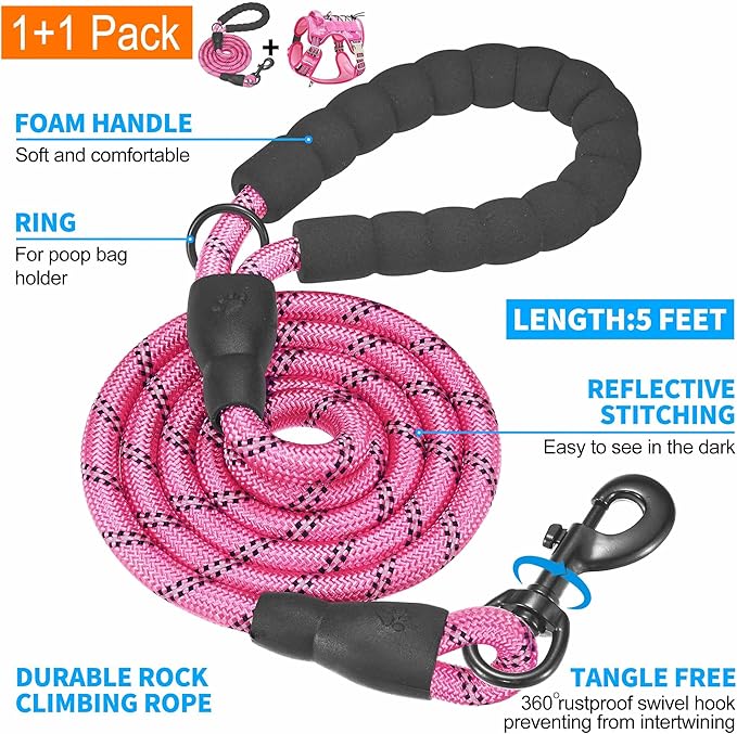 Heavy Duty Tactical Dog Harness for Small Dogs, No Pull Adjustable Pet Harness Reflective Service Training Easy Control Pet Vest Military K9 Working Dog Harnesses- Small, Pink Camo