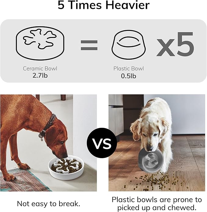 Slow Feeder,Ceramic-Slow Feeder Dog Bowls Elevated for Medium Breed,2.5 Cups Slow Feed Dog Bowl with Stand,White