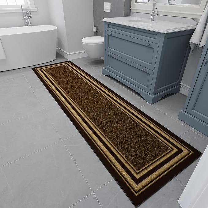 Ottomanson Hallway Runner Rug 2'7" x 9'6" Non Slip Border Area Rugs Easy to Clean Laundry Rug Runner Durable & Pet Friendly Floor Carpet Runners for Hallways Entryway Living Room Kitchen, Brown
