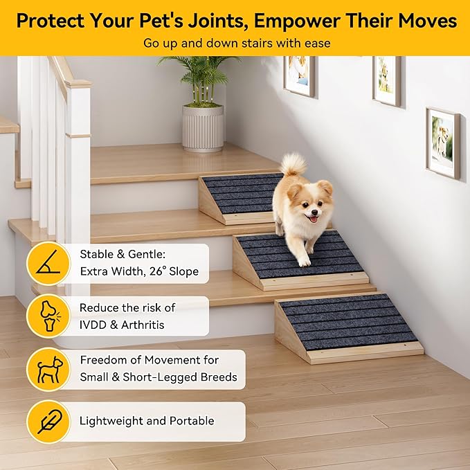 COZIWOW 6 PCS Dog Ramp for Stairs, Non-Slip | Sturdy | Wooden Dog Stairs Pet Ramp for Small Medium Dogs Cat, Pet Steps Stair Wedges Assist for Injured & Older Pets, Gentle Slope Step Stairs(6)