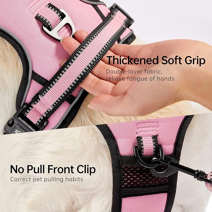 NESTROAD No Pull Dog Harness,Adjustable Oxford Dog Vest Harness with Leash,Reflective No-Choke Pet Harness with Easy Control Soft Handle for Large Dogs(X-Large,Pink)