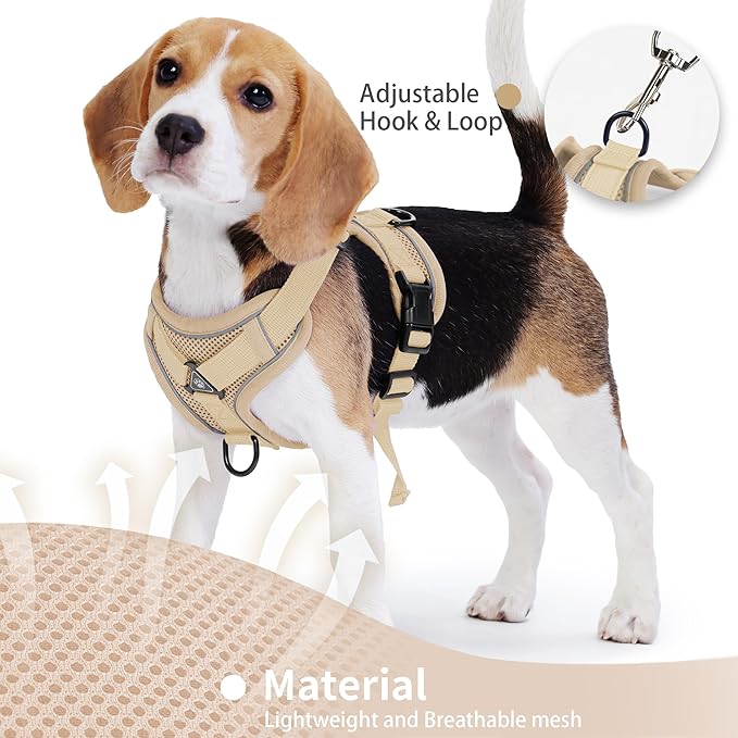 No Pull Dog Harness with Leash Set for Small Sized Dog, Reflective Adjustable No Choke Front Clip Cat Vest Harness with Breathable Mesh, Comfortable Soft Padded Pet Vest, Brown M