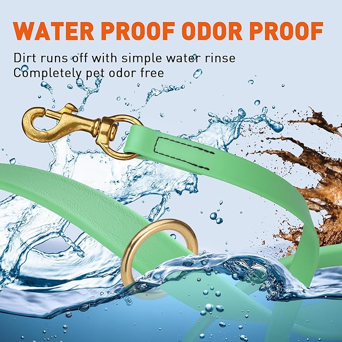 Viper Biothane K9 Working Dog Leash Waterproof Lead for Tracking Training Schutzhund Odor-Proof Long Line with Solid Brass Snap for Puppy Medium and Large Dogs 6ft, Sea Foam Green