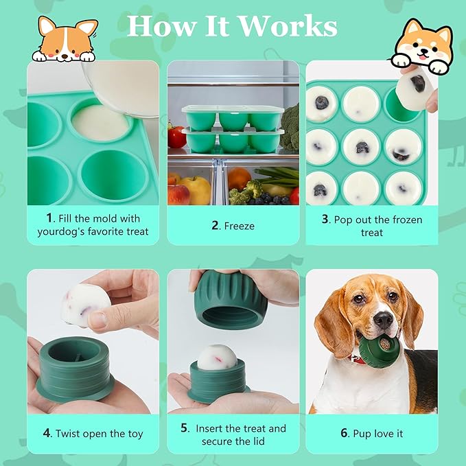 9Cavities Silicone Dog Treat Mold with Lid for Woof Pupsicle & Power Chewer Pupsicle, Frozen Dog Treat Molds for Making Refill Treats, Reusable Treat Tray for The Pupsicle Toy 25-75lbs (Large)