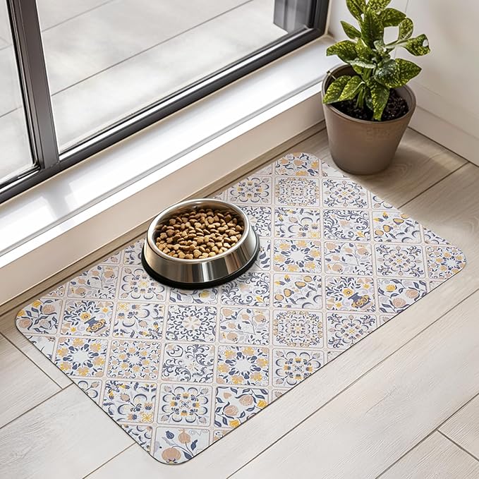Dog Food Mat for Floors Waterproof Quick Dry Pet Placemat Cat Feeding Bowls Mats for Food and Water, Eco-Friendly Dog Accessories Diatomite Pets Supplies 12" X 20"