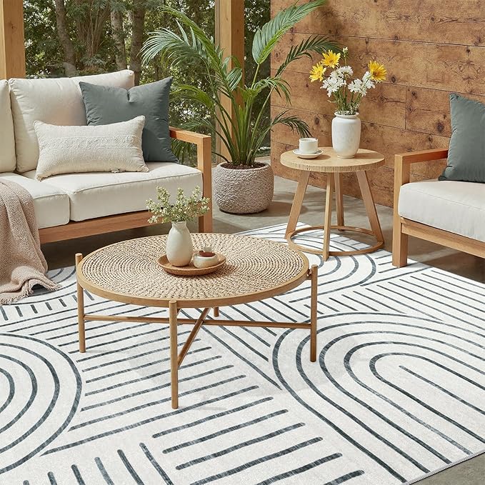 DCX Abstract Machine Washable 4x6 Rug, Gray Modern Accent Rug for Living Room, Soft Low Pile Non Slip Carpet, Kid & Pet Friendly Stain Resistant Rug for Bedroom Dining Room Office