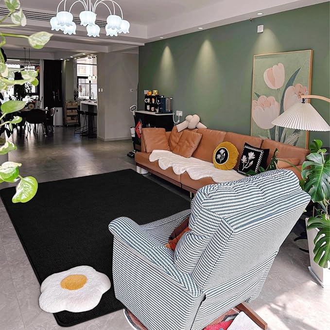 DweIke 5x7 Black Area Rugs for Bedroom, Super Soft Living Room Rug, Thickened Memory-Foam Throw Carpet, Non-Slip and Washable Carpets for Kids Boys Girls Room Dorm Nursery Home Decor