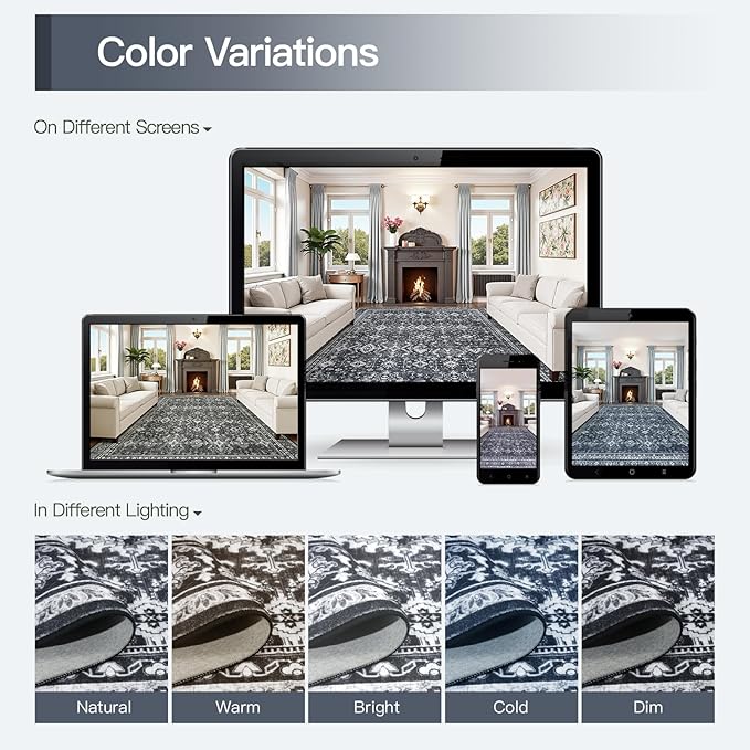Lofus 5x7 Area Rug for Living Room,Black Washable Area Rugs with Non-Slip Backing,Soft Boho Carpets for Bedroom Dining Room Home Office Indoor Nursery