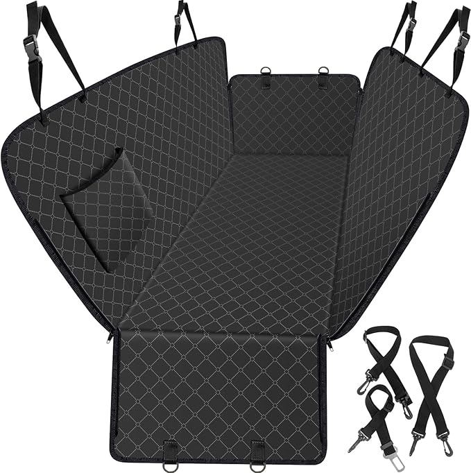 Dog Car Seat Cover for Back Seat with Storage Pocket Protects Against Dirt Dog Seat Covers for Cars Scratch Prevention Fits for SUVs and Trucks 60"x 64", Black