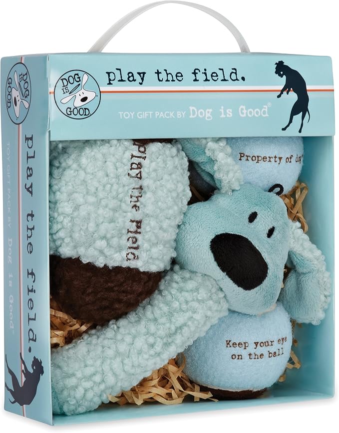 Dog is Good 4-Piece Dog Toy Gift Box – Play The Field Plush Toys Great for Games of Fetch to Exercise Your Dog