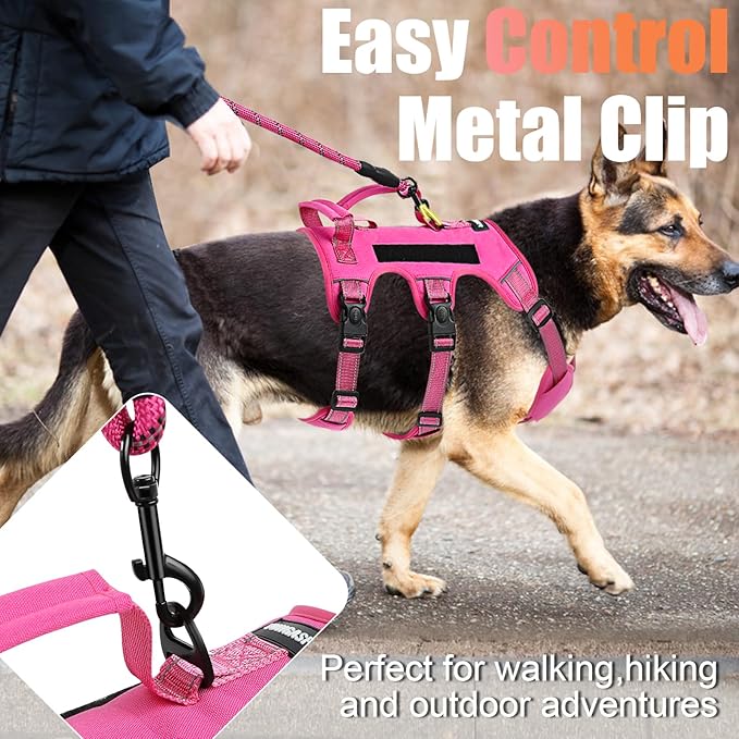 Escape Proof Dog Harness for Large Medium Sized Dogs Six Point Adjustable, Service Dog Vest Harness and Leash Set, No Pull Dogs Harnesses with Handle, Medium Dog Harnesses for Walking(Pink, M)