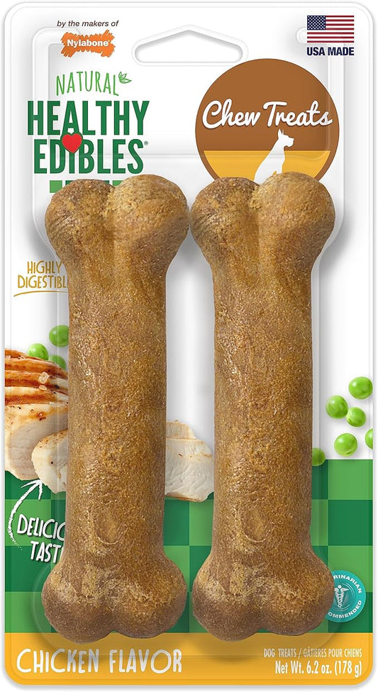 Nylabone Healthy Edibles Natural Dog Chews Long Lasting Chicken Flavor Treats for Dogs, Medium/Wolf (2 Count)