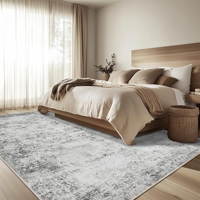 6x9 Area Rug Living Room Rugs - Washable Rug Large Modern Abstract Soft Thin Carpets Indoor Floor No Slip Vintage Carpet for Bedroom Under Dining Table Nursery Home Office Decor Gray