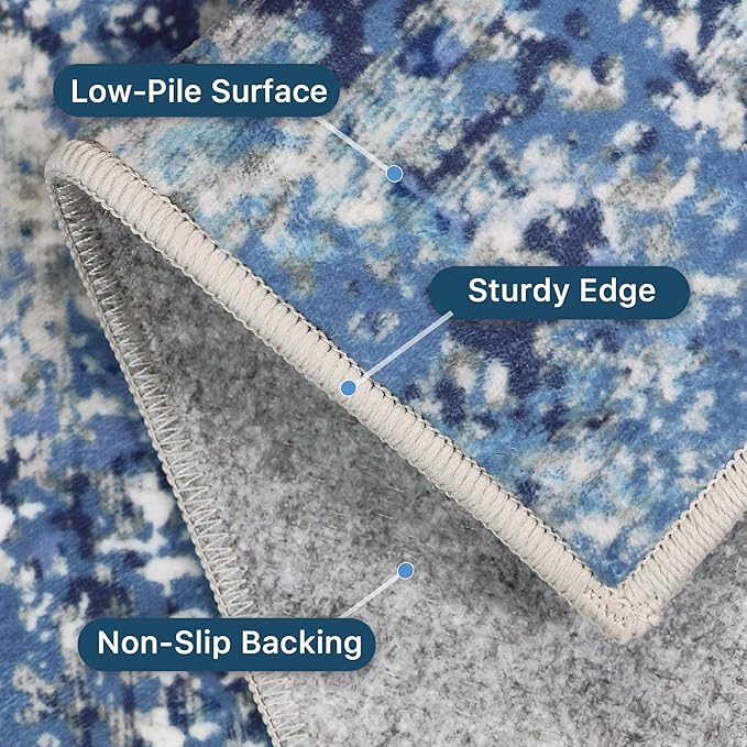 Area Rugs 5x7 for Living Room Bedroom, Modern Abstract Machine Washable Rug, Large Soft Low Pile Floor Carpet with Non Slip Backing for Dining Room, Blue