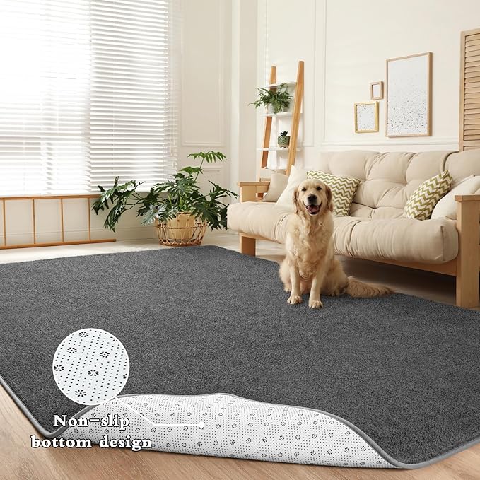DweIke 4x6 Dark Grey Area Rugs for Bedroom, Super Soft Living Room Rug, Thickened Memory-Foam Throw Carpet, Non-Slip and Washable Carpets for Kids Boys Girls Room Dorm Nursery Home Decor
