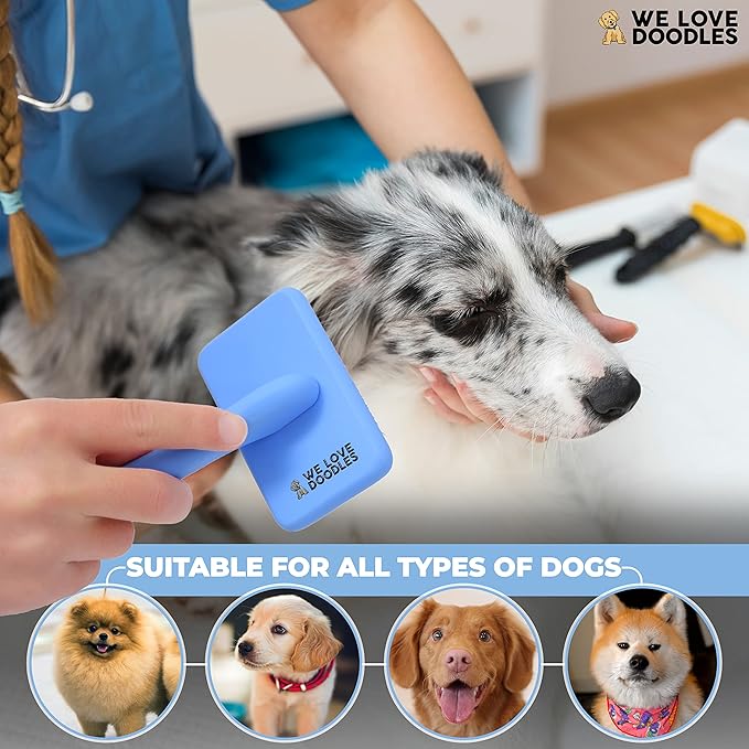 We Love Doodles Small Dog Grooming Comb & Large Dog Slicker Brush Bundle - Grooming Comb & Mini Slicker Brush For Small Puppy Kit - Removes Tangles & For Dematting - Made in USA