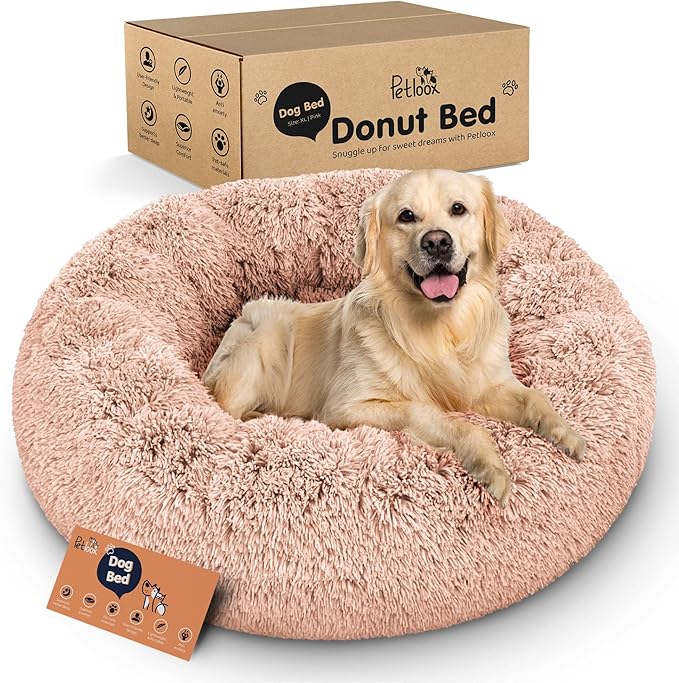 Donut Dog Bed - Premium Comfort for Anxiety Relief - Fluffy & Calming Design with Ultra-Plush Support | Cozy Round Dog Bed with Super Soft Circle Style (Pink, X-Large)