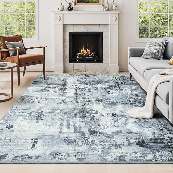 Washable Area Rug 6x9, Large Living Room Rug Non Slip Stain Resistant Rugs for Bedroom, Abstract Non Shedding Aesthetic Floor Carpet for Office Under Table