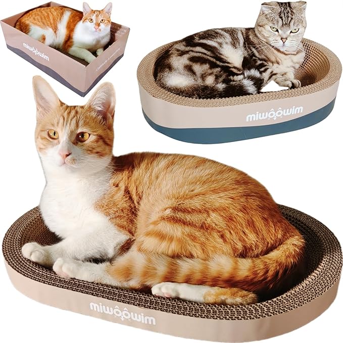 3PSC Cat Scratcher Cardboard, Oval Cat Scratch Pad Bowl Nest for Indoor Cats, Round Cat Scratching Board Corrugated Lounge Cat Bed, Furniture Protector for Couch