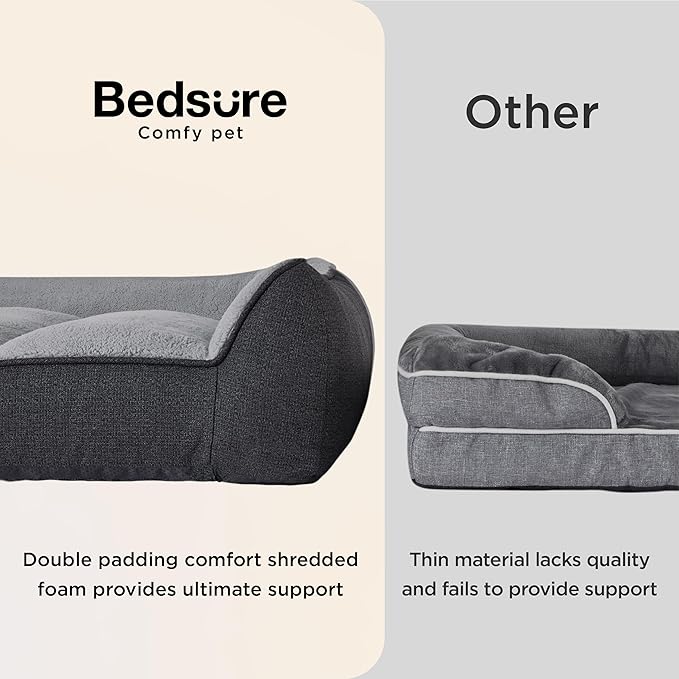 Bedsure SupportMax Orthopedic Dog Bed Medium Size Dog - Extra Thick Supportive Medium Dogs Beds with Waterproof Washable Cover, Comfort Pet Bed Sofa with Soft Sherpa and Nonskid Bottom, Grey, 35"