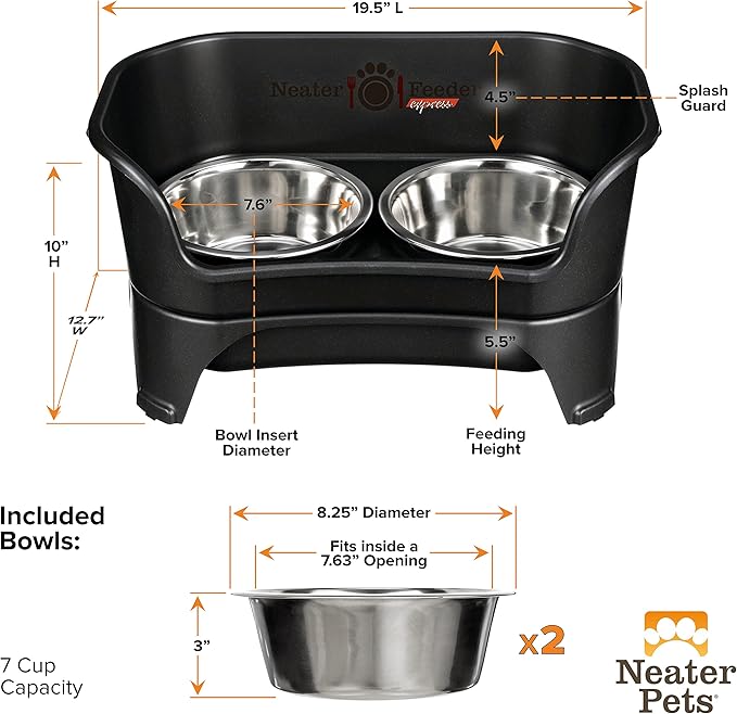 Neater Feeder Express Mess Proof Dog Bowls Elevated for Medium to Large Sized Breed, No Spill Raised Dog Food Bowl Stand, Stainless Steel Food and Water Bowl Set, Pet Dish Feeding Station, Black