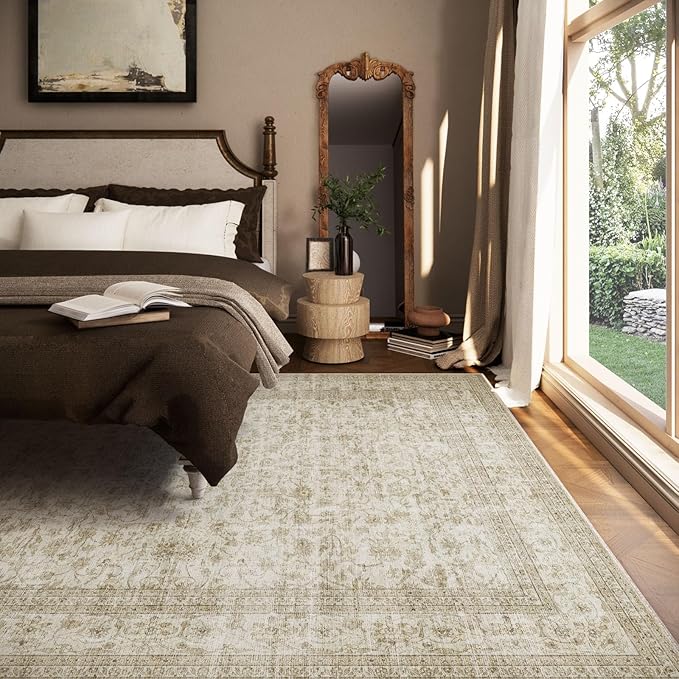 Machine Washable Rugs for Living Room: 6x9 Area Rugs for Bedroom Boho Vintage Rugs Stain Resistant Non Slip Low Pile Soft Lightweight Carpet for Kitchen Dining Room Farmhouse Nursery Kids Room